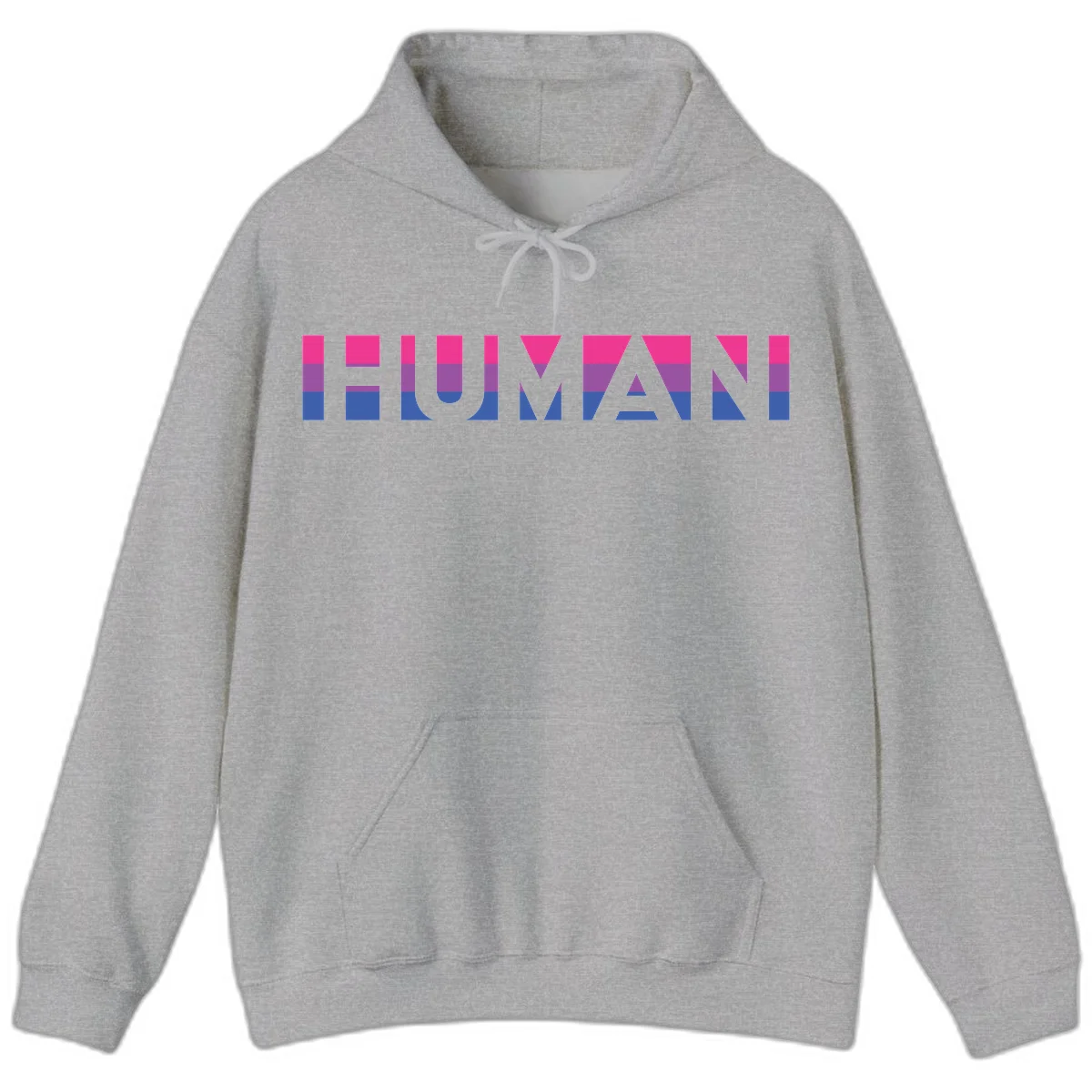 Human pride stripes design with magenta, purple, and blue horizontal color blocks spelling HUMAN text in Sport Grey