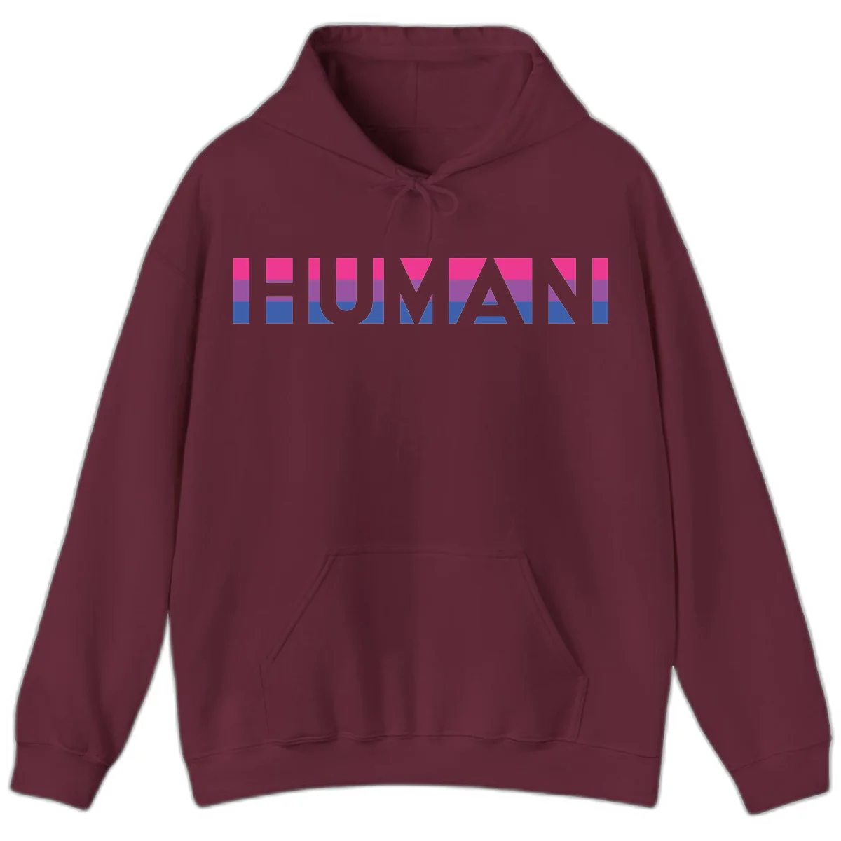 Human pride stripes design with magenta, purple, and blue horizontal color blocks spelling HUMAN text in Maroon