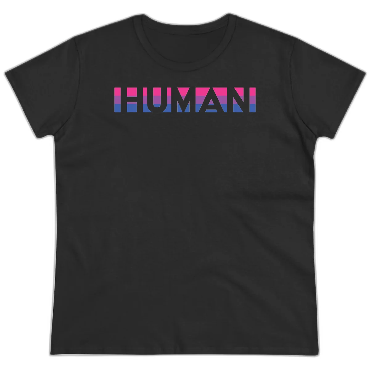 Human pride stripes design with magenta, purple, and blue horizontal color blocks spelling HUMAN text in Black