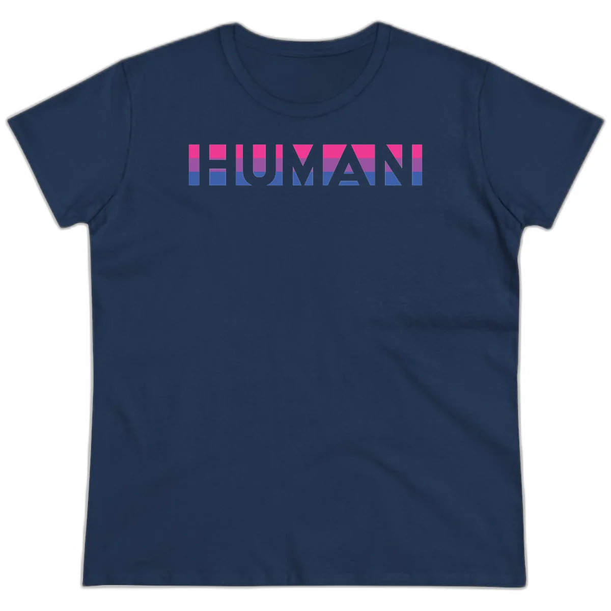 Human pride stripes design with magenta, purple, and blue horizontal color blocks spelling HUMAN text in Navy