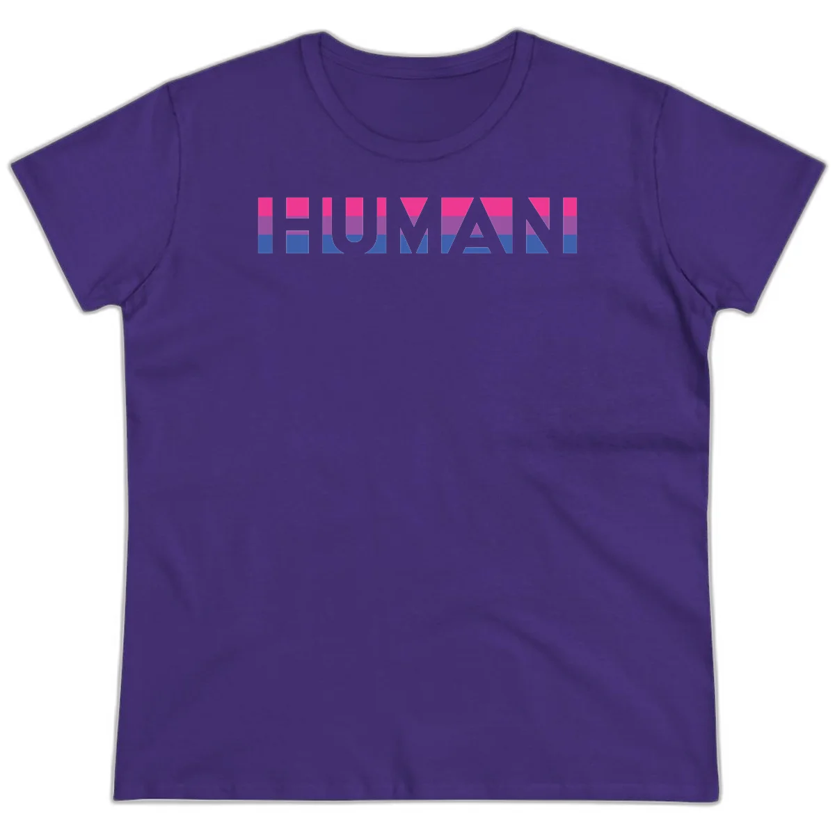 Human pride stripes design with magenta, purple, and blue horizontal color blocks spelling HUMAN text in Purple