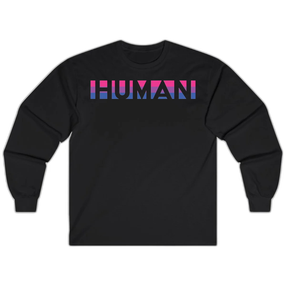 Human pride stripes design with magenta, purple, and blue horizontal color blocks spelling HUMAN text in Black