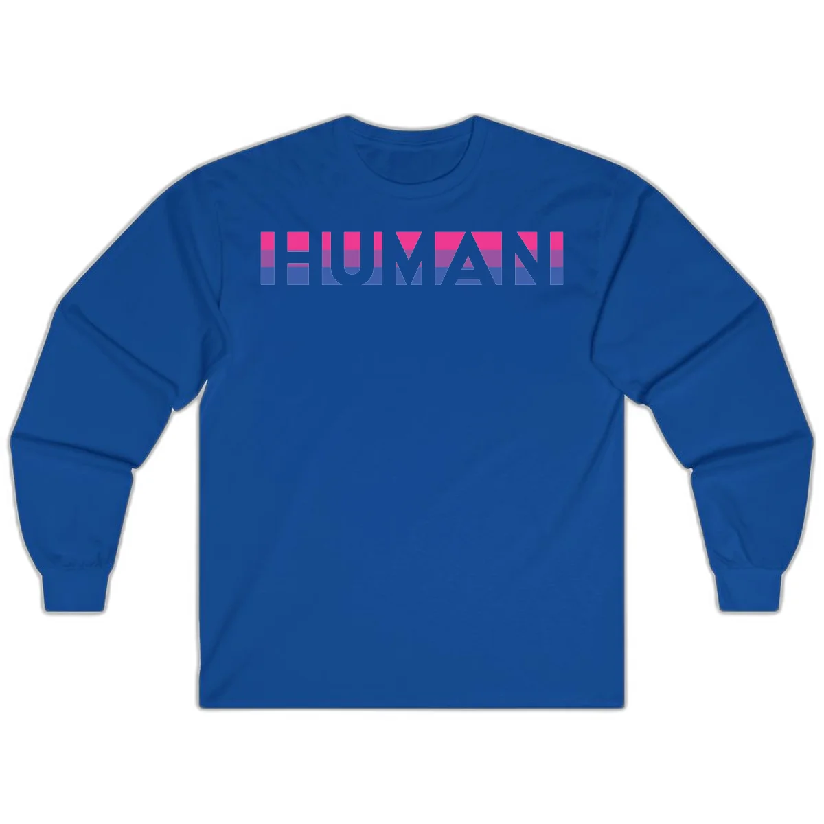 Human pride stripes design with magenta, purple, and blue horizontal color blocks spelling HUMAN text in Royal