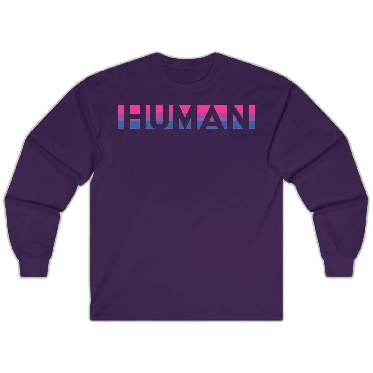 Human pride stripes design with magenta, purple, and blue horizontal color blocks spelling HUMAN text in Purple