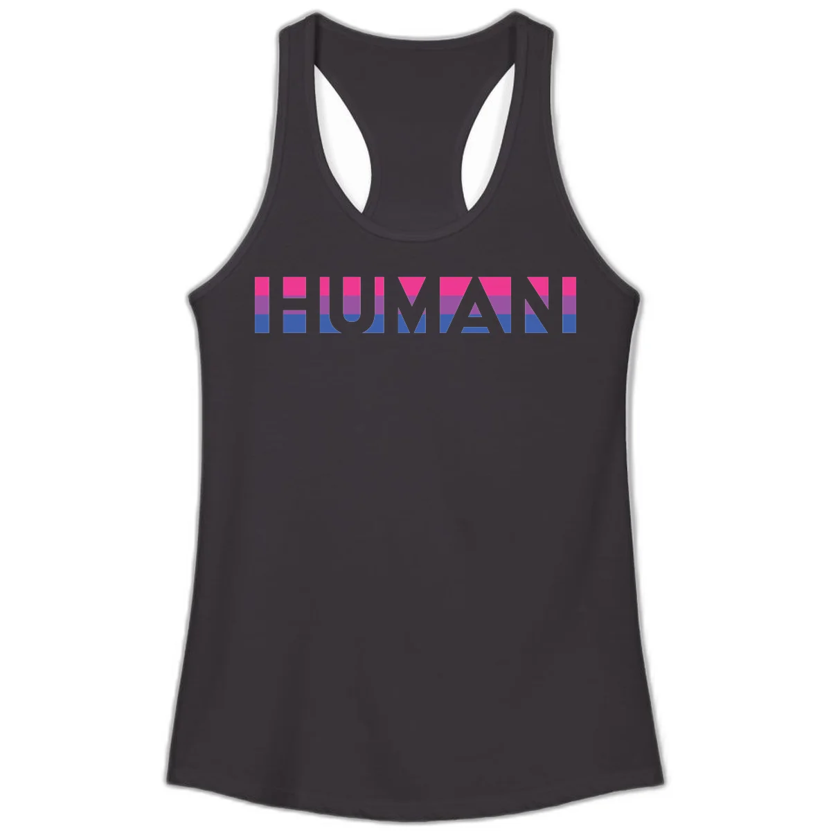 Human pride stripes design with magenta, purple, and blue horizontal color blocks spelling HUMAN text in Black