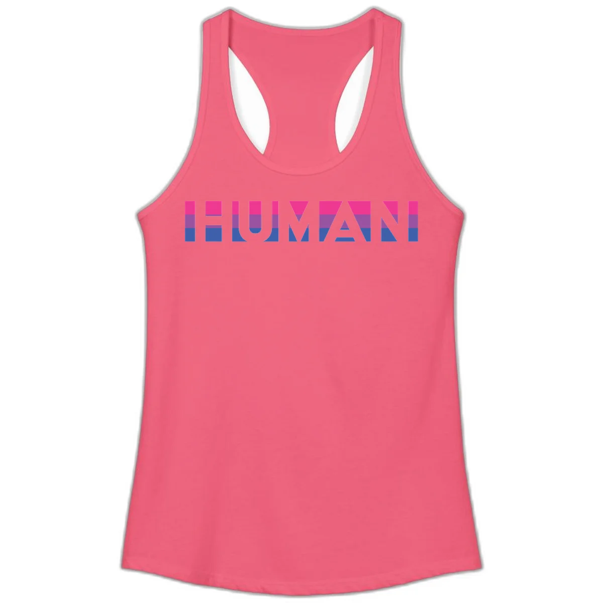 Human pride stripes design with magenta, purple, and blue horizontal color blocks spelling HUMAN text in Hot Pink