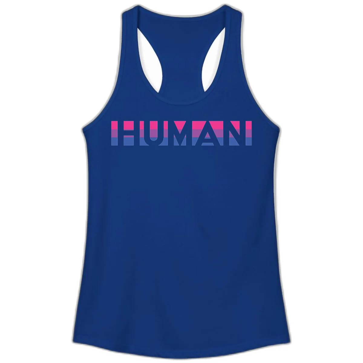 Human pride stripes design with magenta, purple, and blue horizontal color blocks spelling HUMAN text in Solid Royal