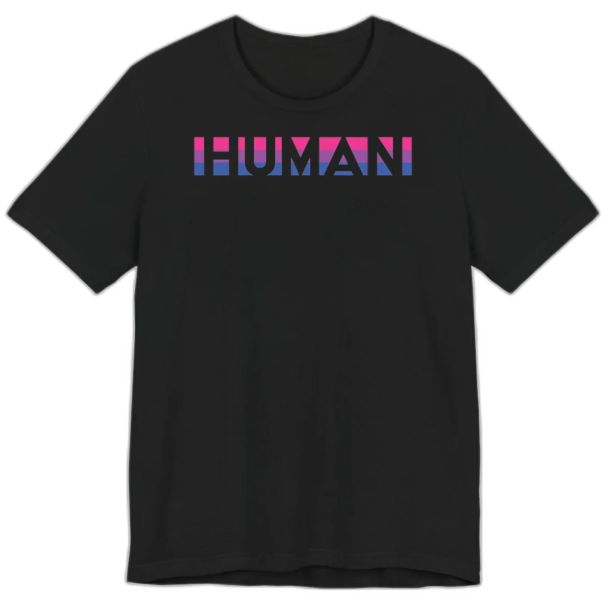 Human pride stripes design with magenta, purple, and blue horizontal color blocks spelling HUMAN text in Black