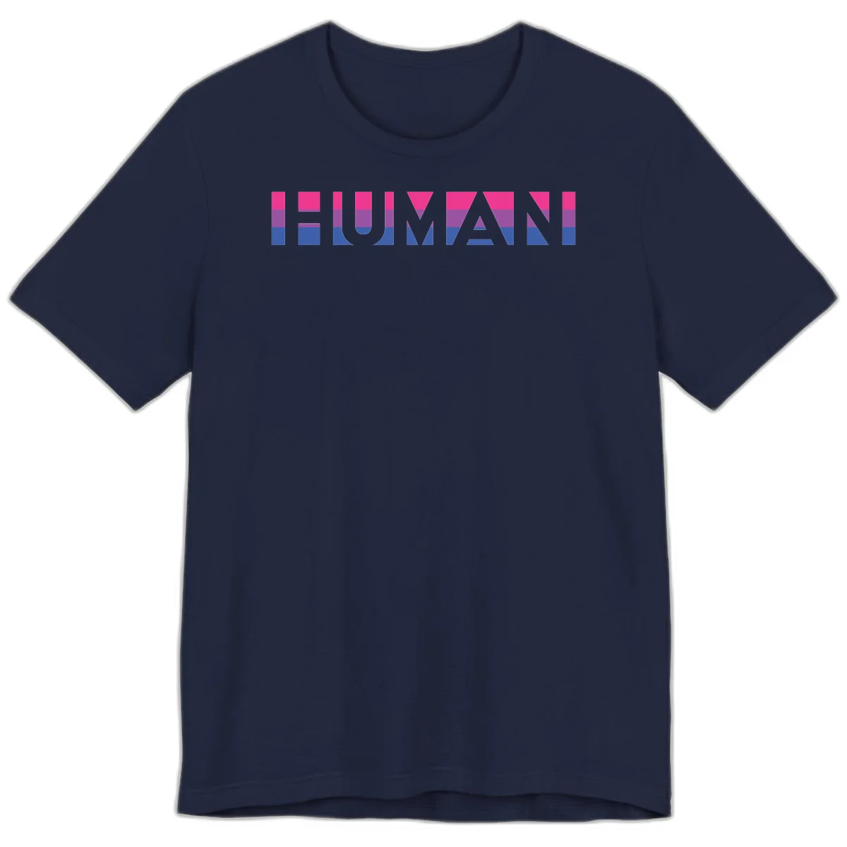 Human pride stripes design with magenta, purple, and blue horizontal color blocks spelling HUMAN text in Navy