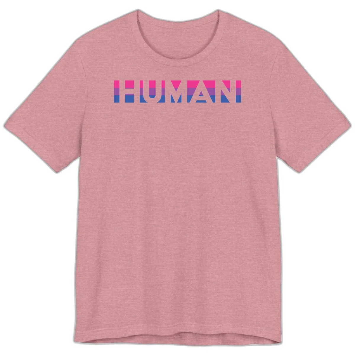 Human pride stripes design with magenta, purple, and blue horizontal color blocks spelling HUMAN text in Heather Orchid