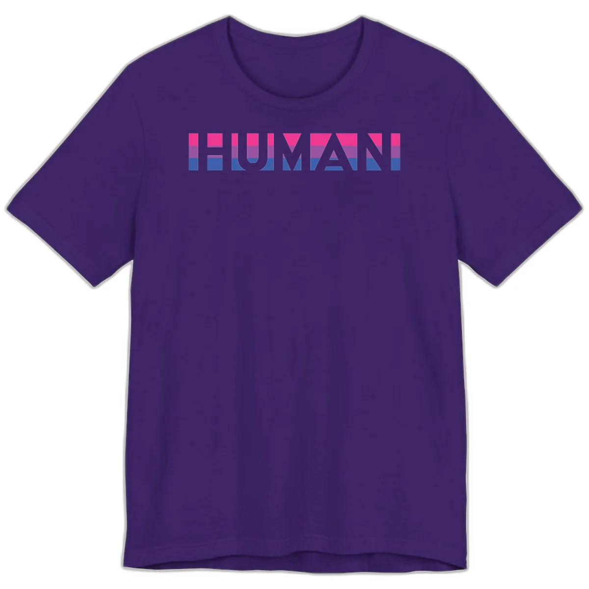 Human pride stripes design with magenta, purple, and blue horizontal color blocks spelling HUMAN text in Team Purple