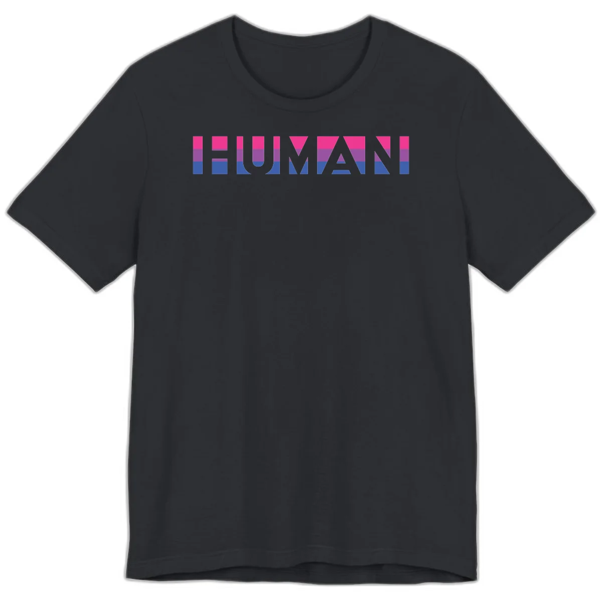 Human pride stripes design with magenta, purple, and blue horizontal color blocks spelling HUMAN text in Vintage Black