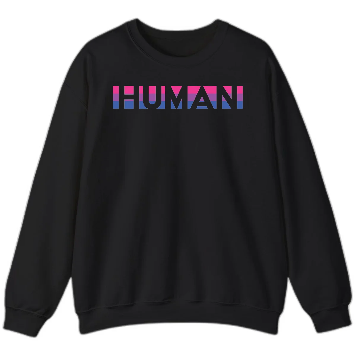 Human pride stripes design with magenta, purple, and blue horizontal color blocks spelling HUMAN text in Black
