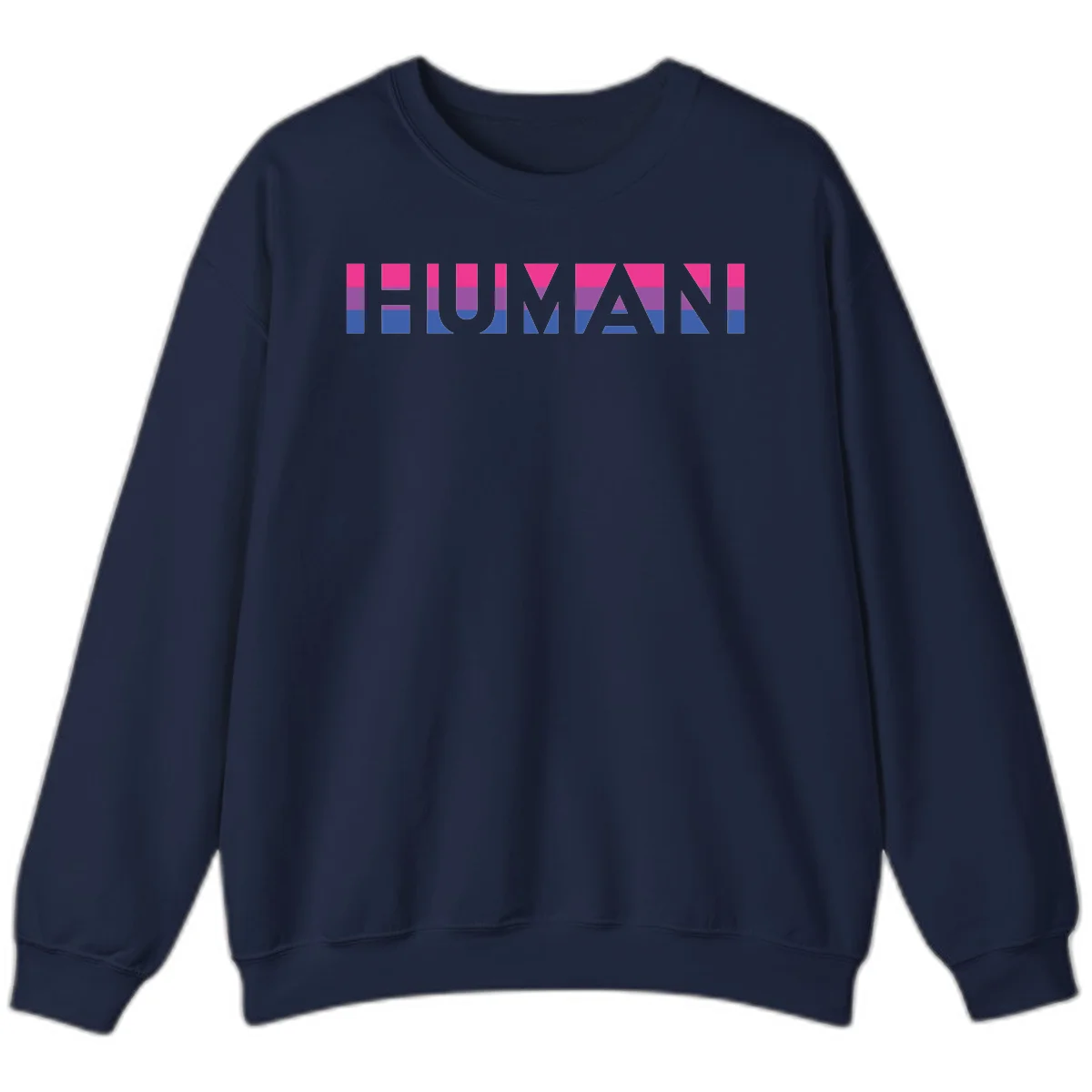 Human pride stripes design with magenta, purple, and blue horizontal color blocks spelling HUMAN text in Navy
