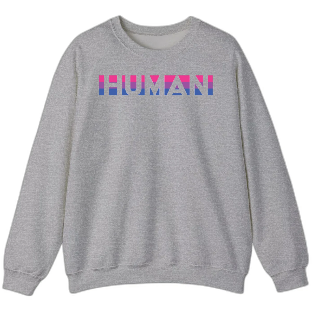 Human pride stripes design with magenta, purple, and blue horizontal color blocks spelling HUMAN text in Sport Grey