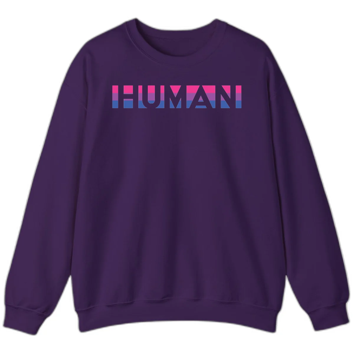Human pride stripes design with magenta, purple, and blue horizontal color blocks spelling HUMAN text in Purple