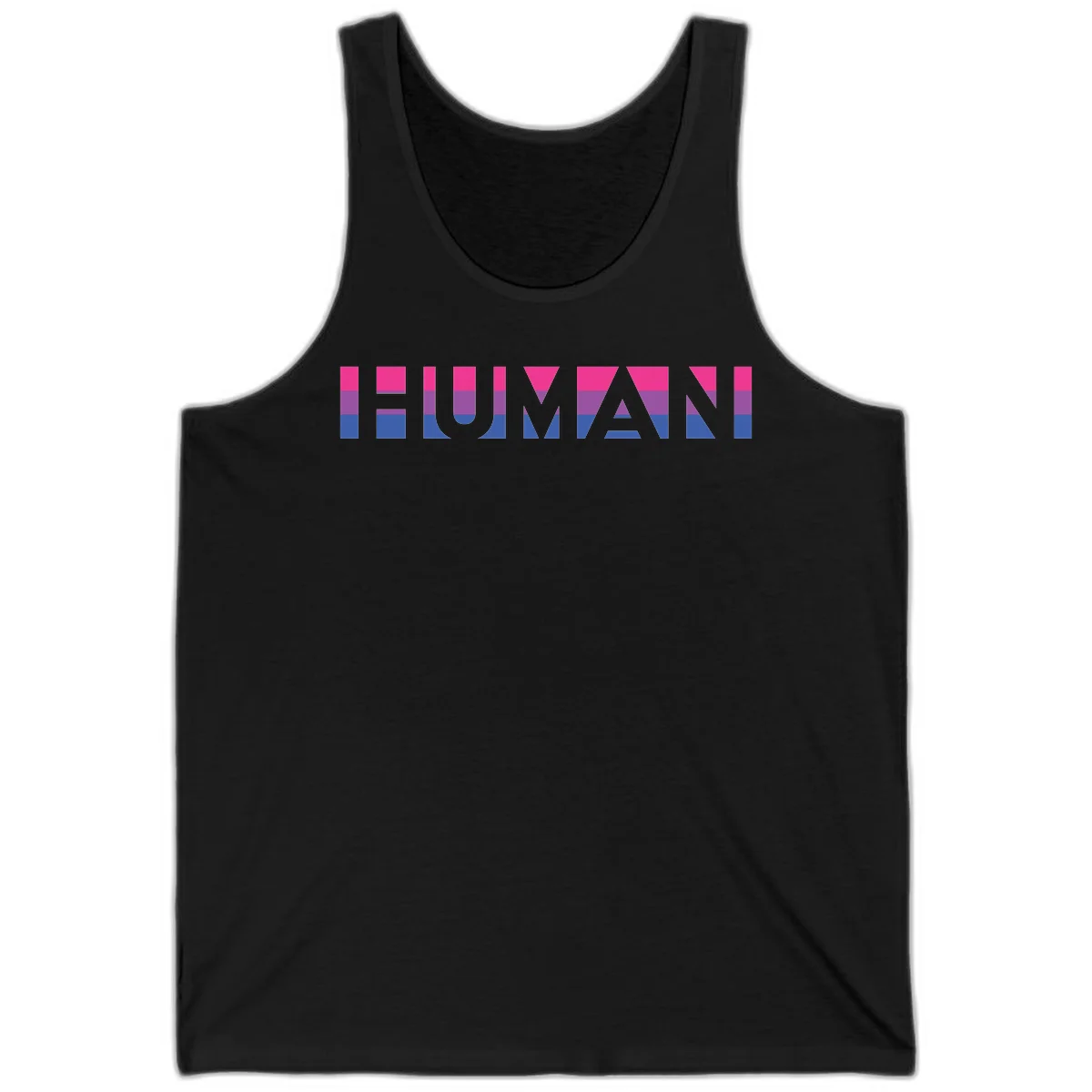 Human pride stripes design with magenta, purple, and blue horizontal color blocks spelling HUMAN text in Black