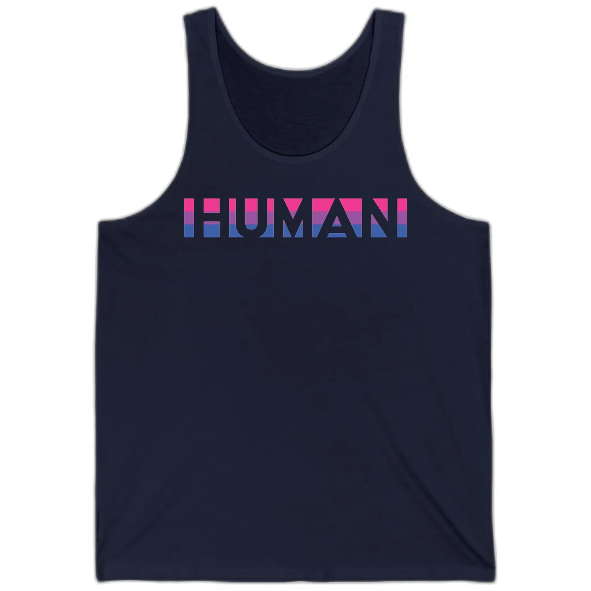 Human pride stripes design with magenta, purple, and blue horizontal color blocks spelling HUMAN text in Navy