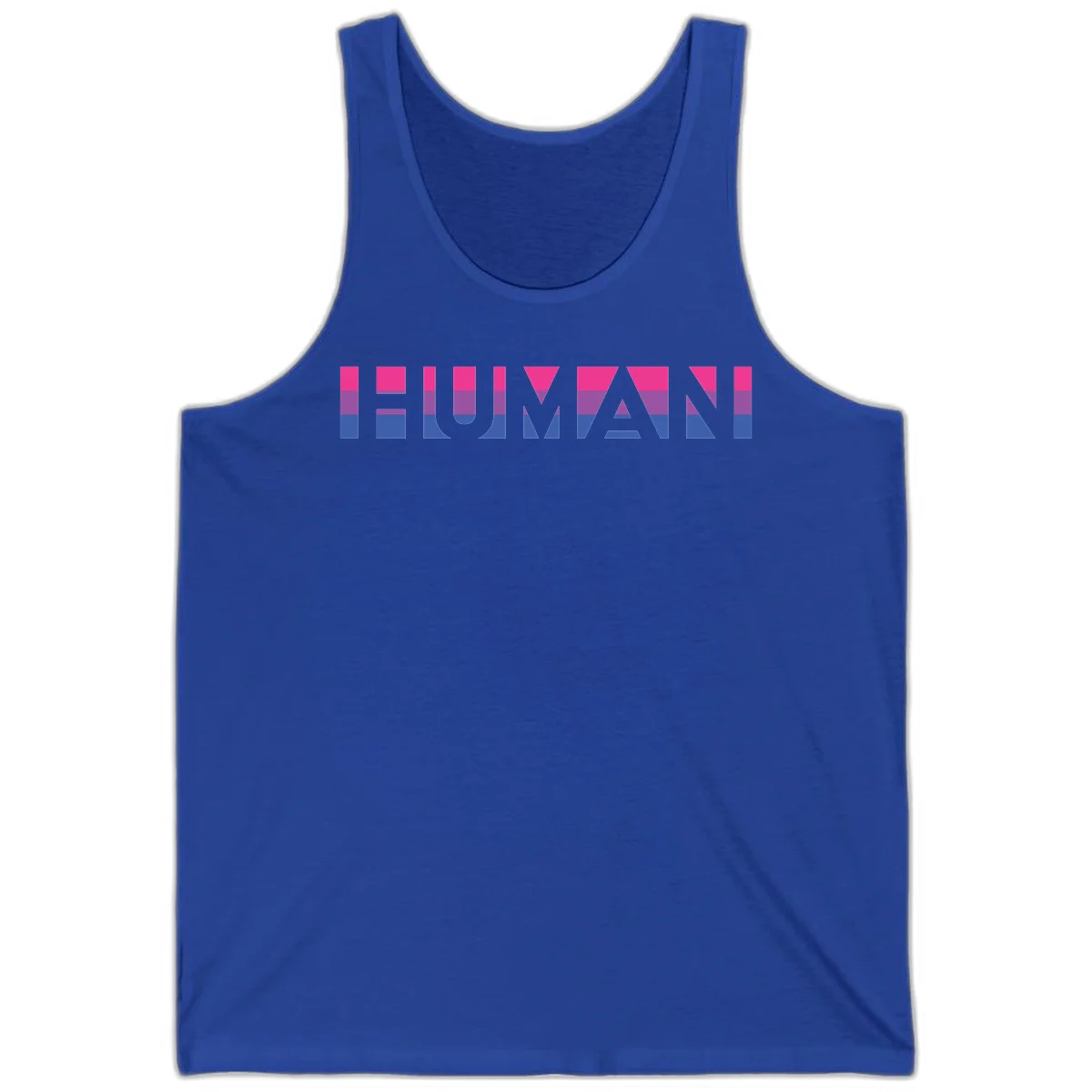 Human pride stripes design with magenta, purple, and blue horizontal color blocks spelling HUMAN text in True Royal