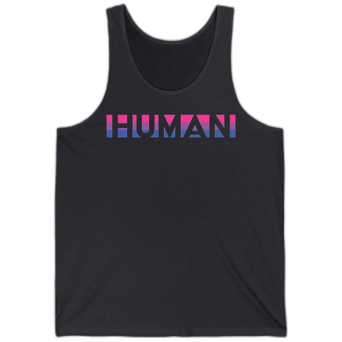 Human pride stripes design with magenta, purple, and blue horizontal color blocks spelling HUMAN text in Dark Grey