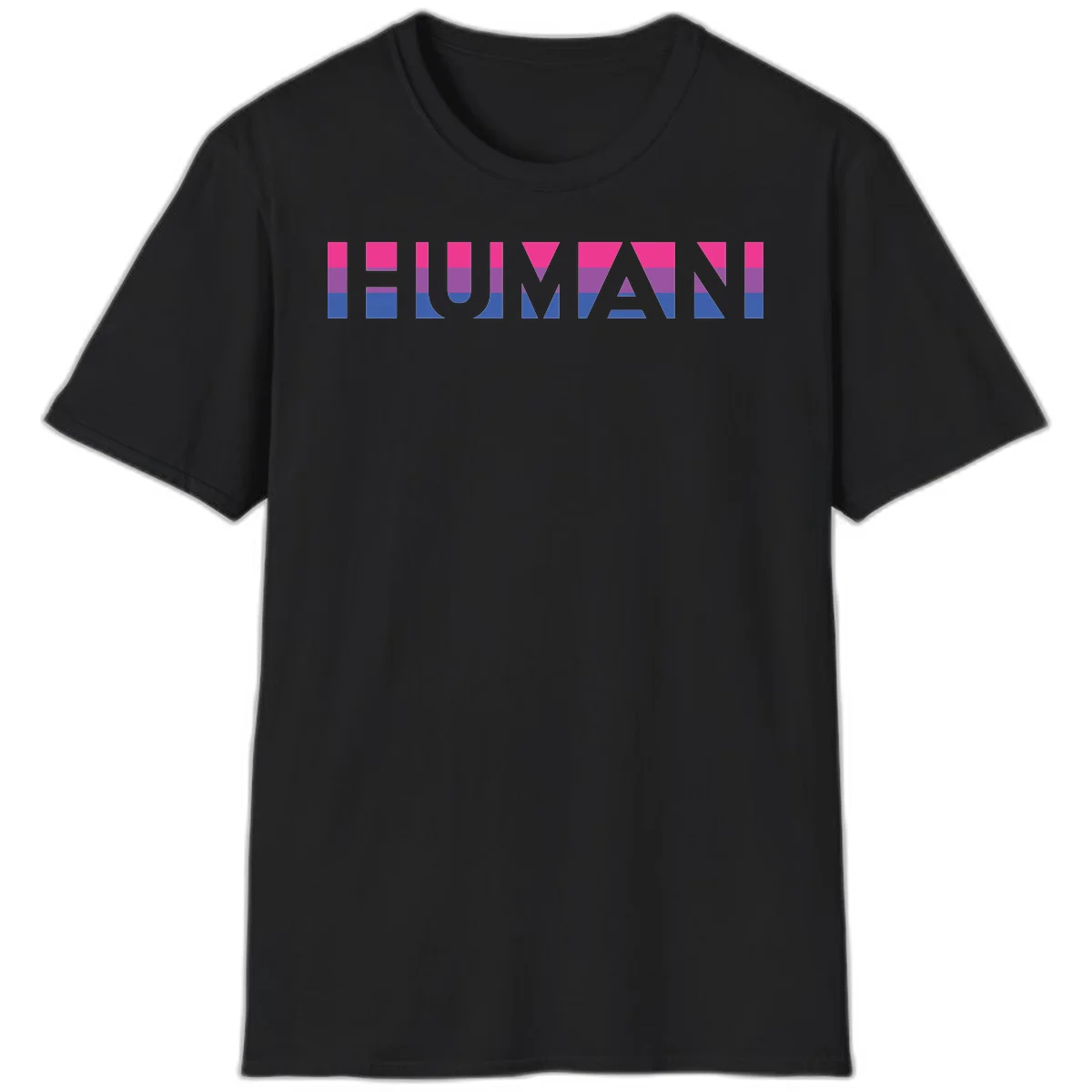 Human pride stripes design with magenta, purple, and blue horizontal color blocks spelling HUMAN text in Black