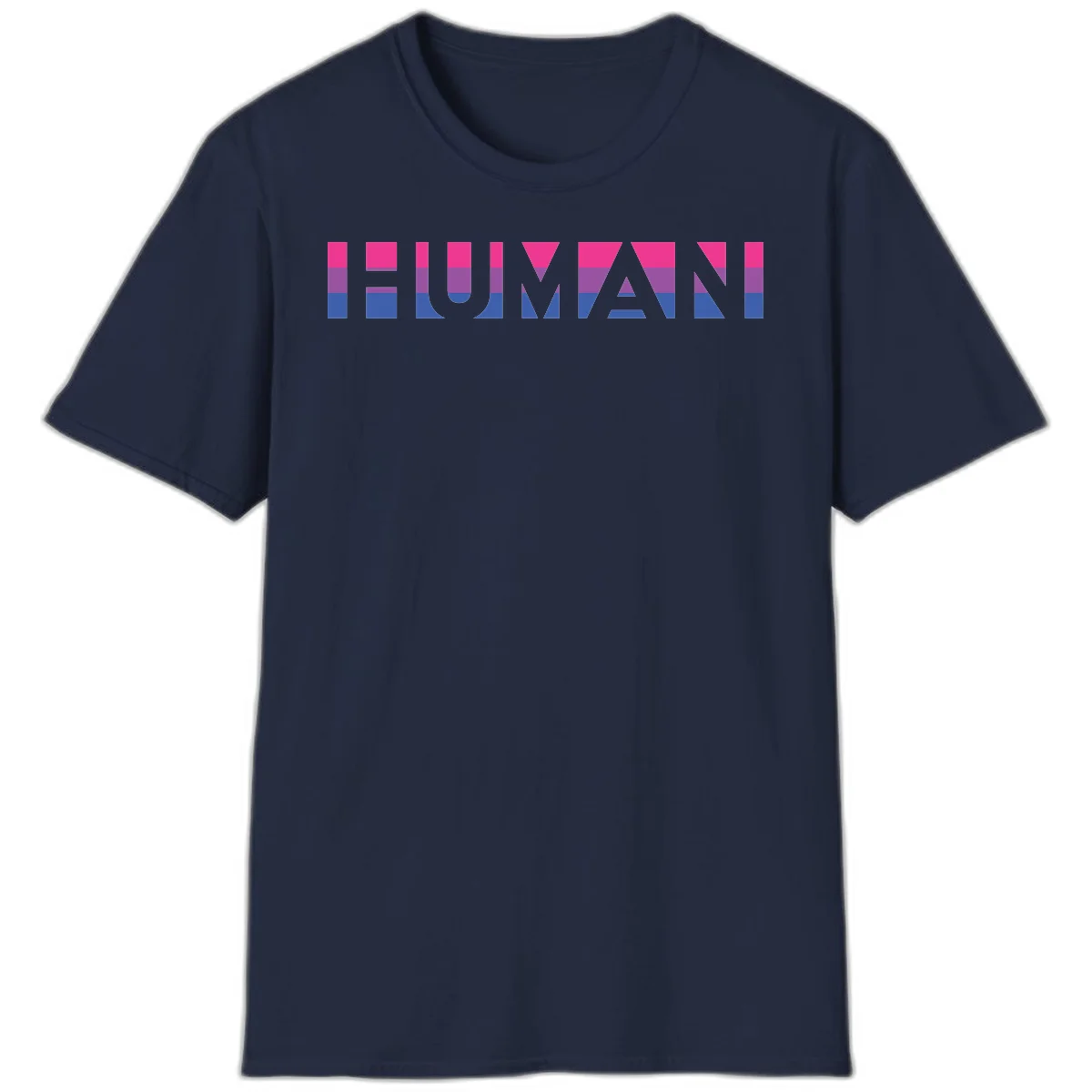 Human pride stripes design with magenta, purple, and blue horizontal color blocks spelling HUMAN text in Navy