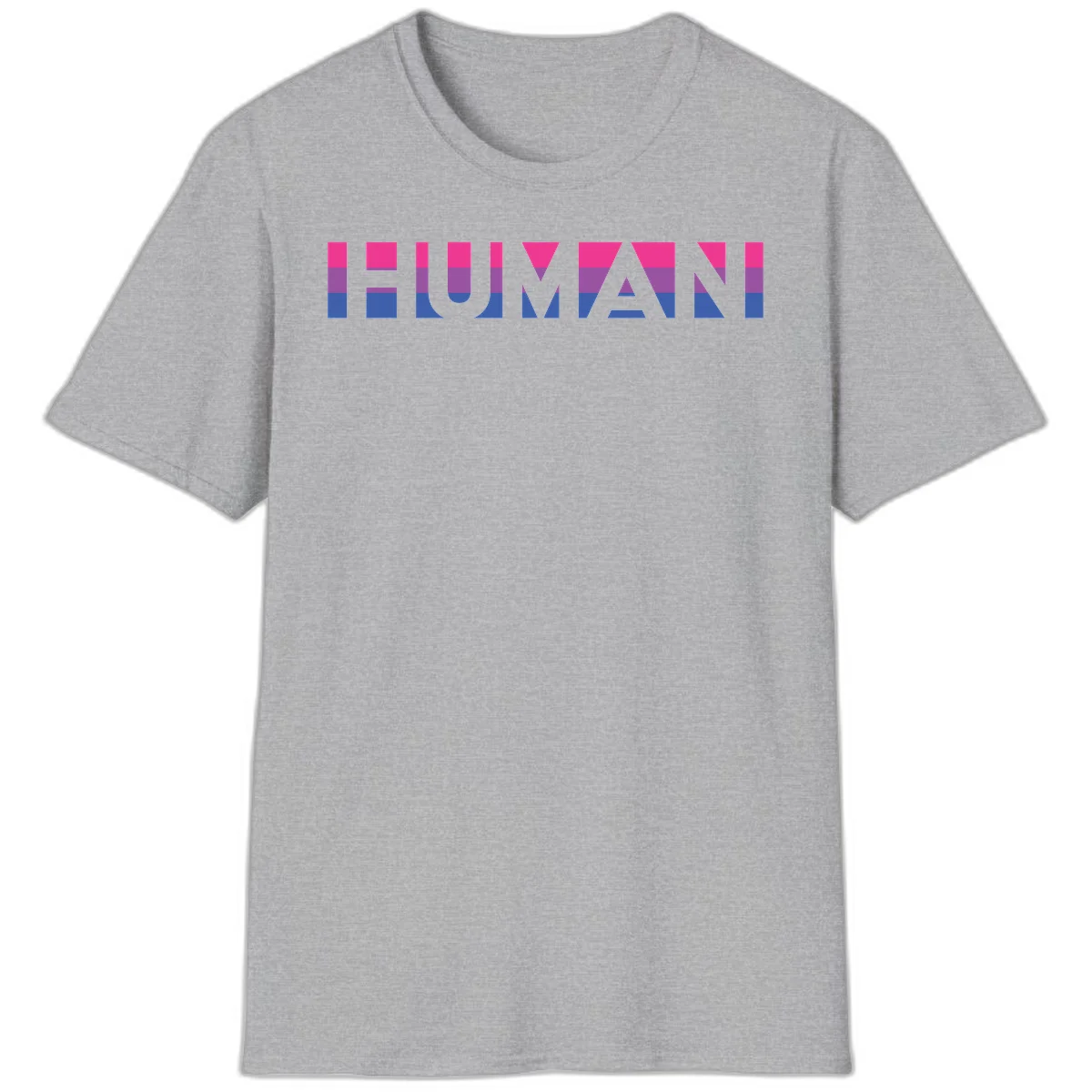 Human pride stripes design with magenta, purple, and blue horizontal color blocks spelling HUMAN text in Sport Grey