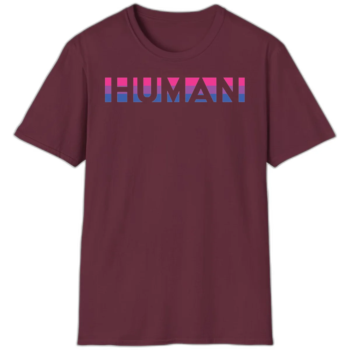 Human pride stripes design with magenta, purple, and blue horizontal color blocks spelling HUMAN text in Maroon