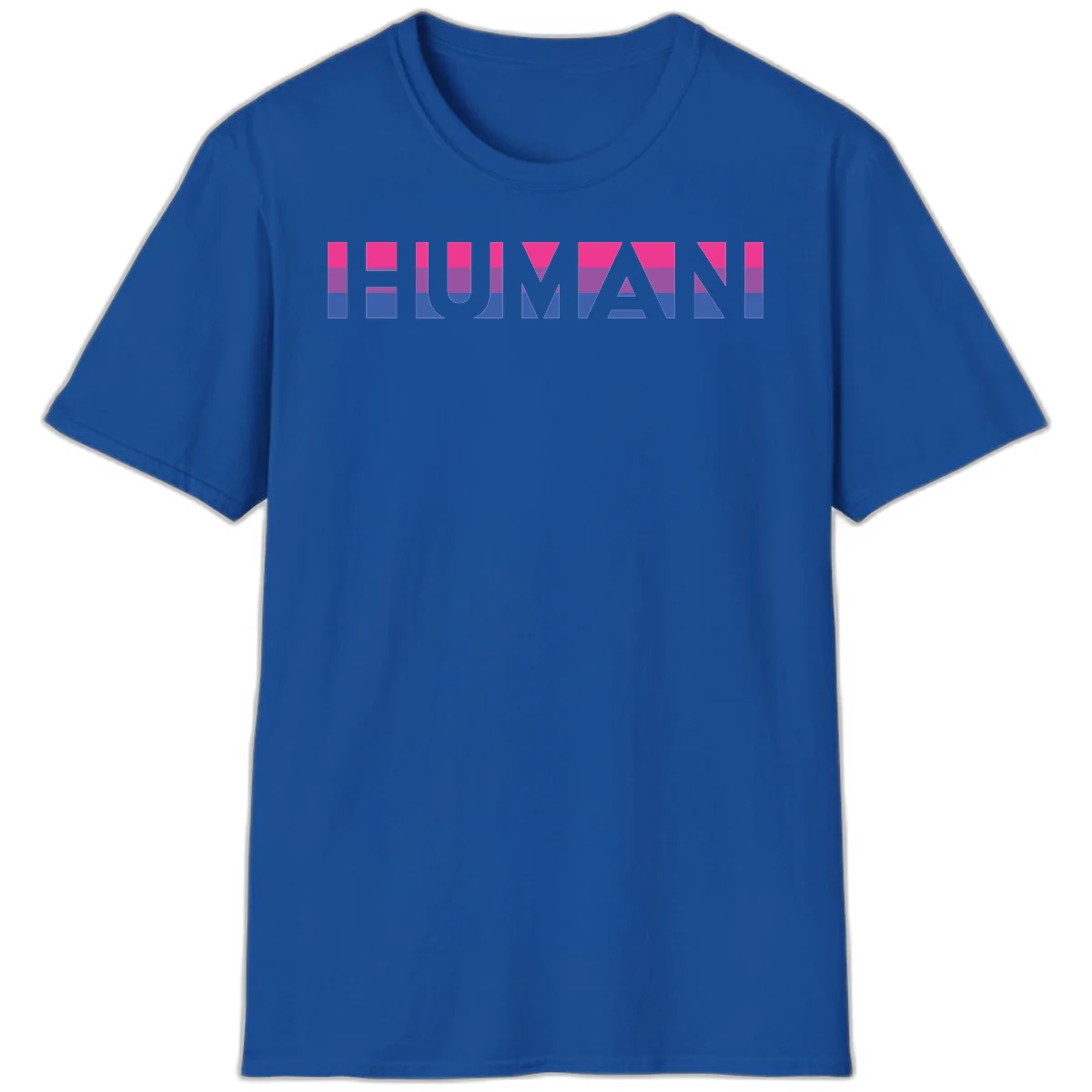 Human pride stripes design with magenta, purple, and blue horizontal color blocks spelling HUMAN text in Royal