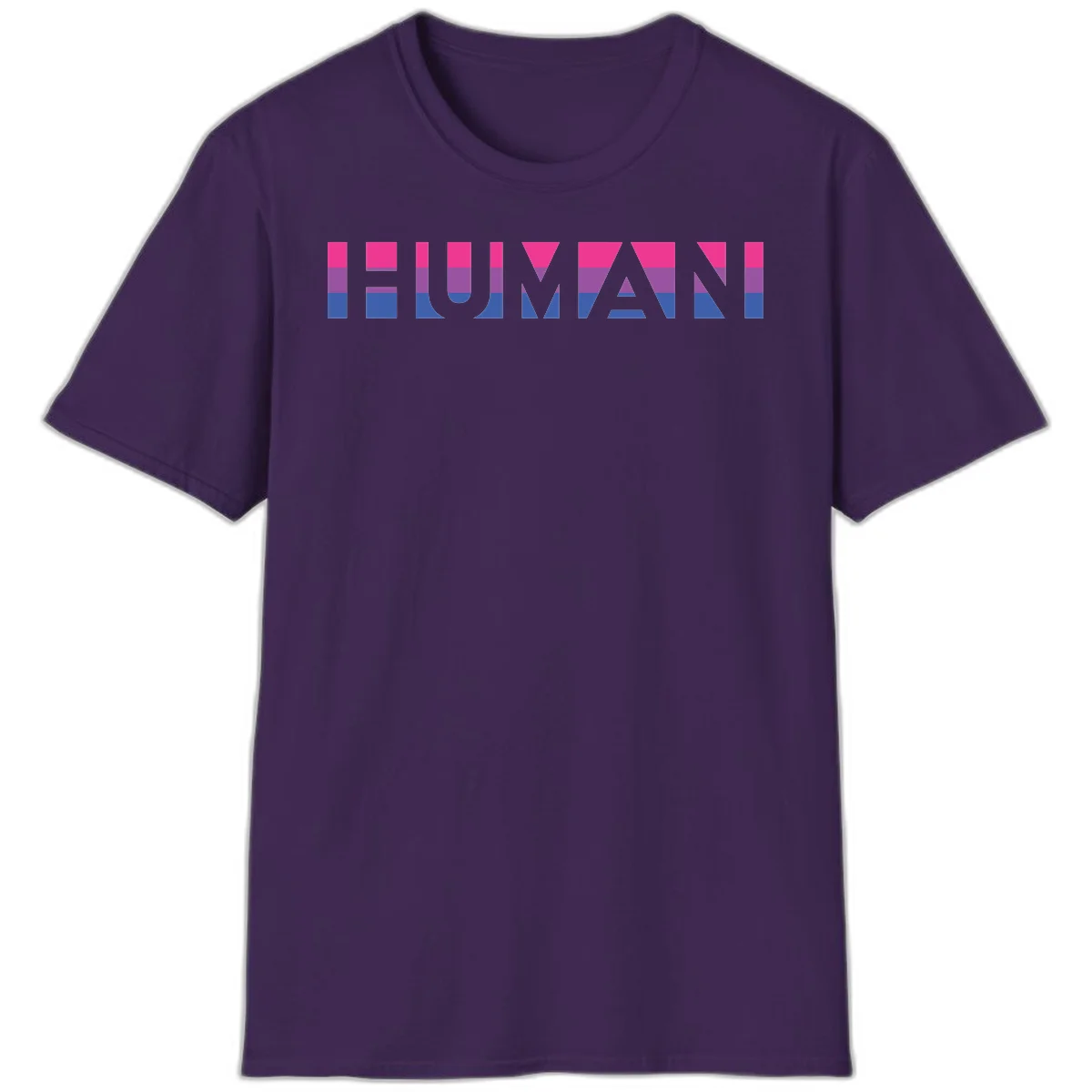 Human pride stripes design with magenta, purple, and blue horizontal color blocks spelling HUMAN text in Purple