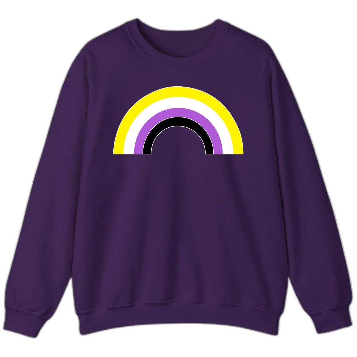 Concentric pride rainbow arcs in yellow, white, purple, and black nested semicircles on gray background in Purple