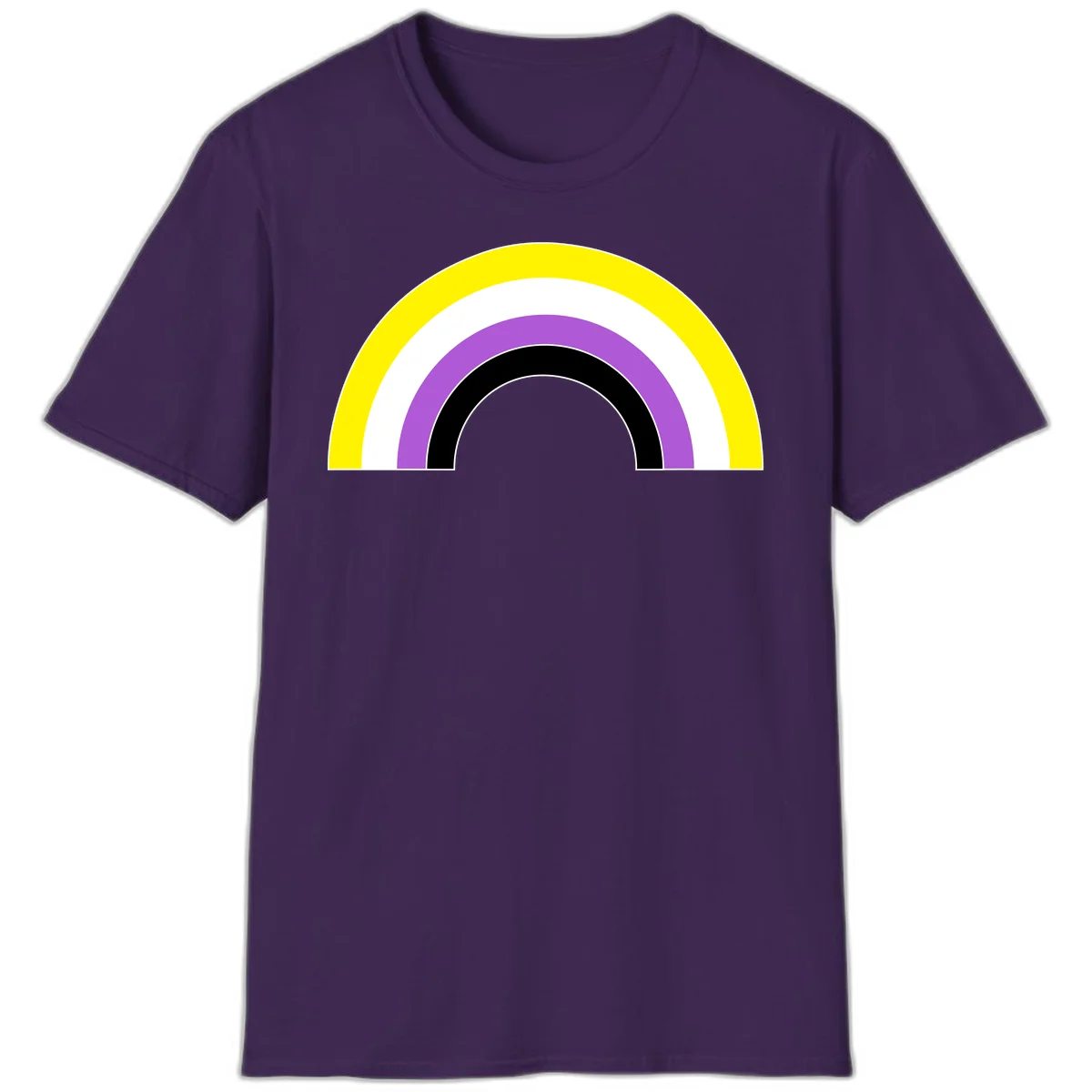 Concentric pride rainbow arcs in yellow, white, purple, and black nested semicircles on gray background in Purple