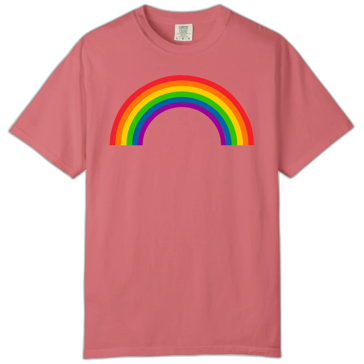 Rainbow pride arc with seven concentric colored stripes in red, orange, yellow, green, blue, purple, and magenta forming a semicircle against gray background in Watermelon