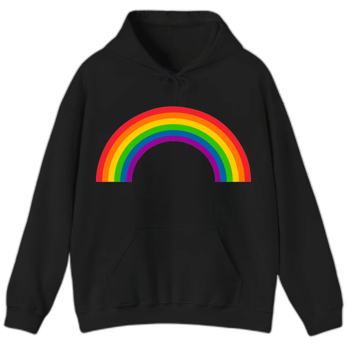 Rainbow pride arc with seven concentric colored stripes in red, orange, yellow, green, blue, purple, and magenta forming a semicircle against gray background in Black