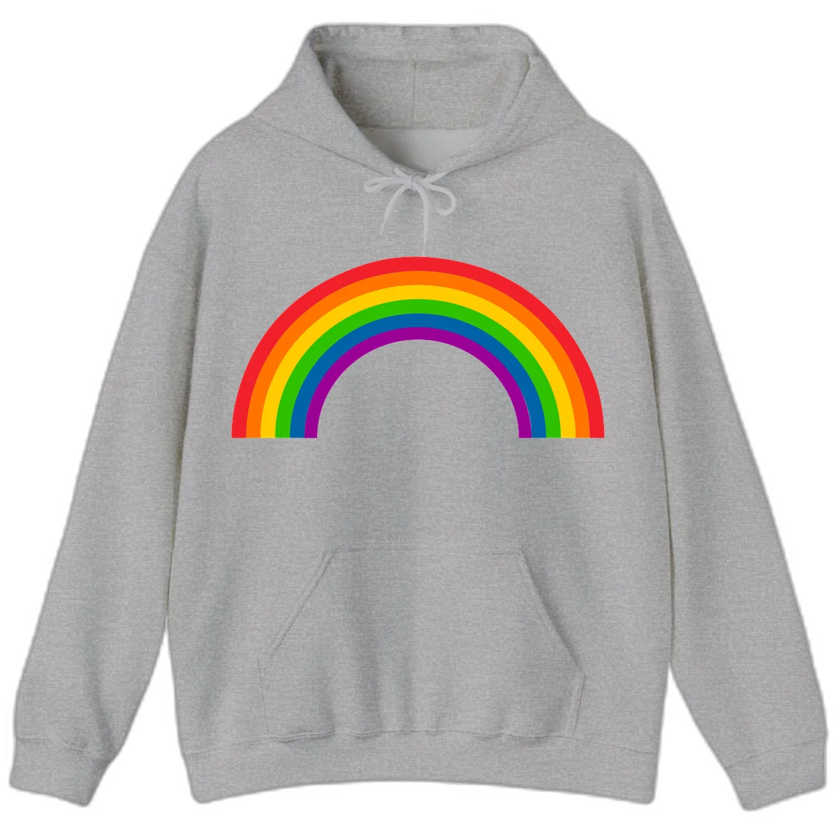 Rainbow pride arc with seven concentric colored stripes in red, orange, yellow, green, blue, purple, and magenta forming a semicircle against gray background in Sport Grey