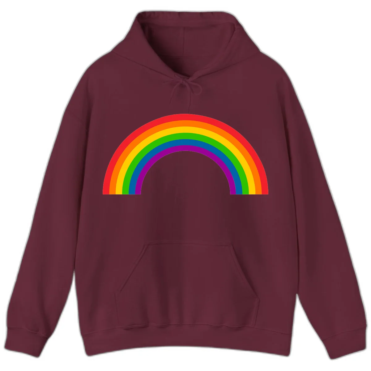 Rainbow pride arc with seven concentric colored stripes in red, orange, yellow, green, blue, purple, and magenta forming a semicircle against gray background in Maroon