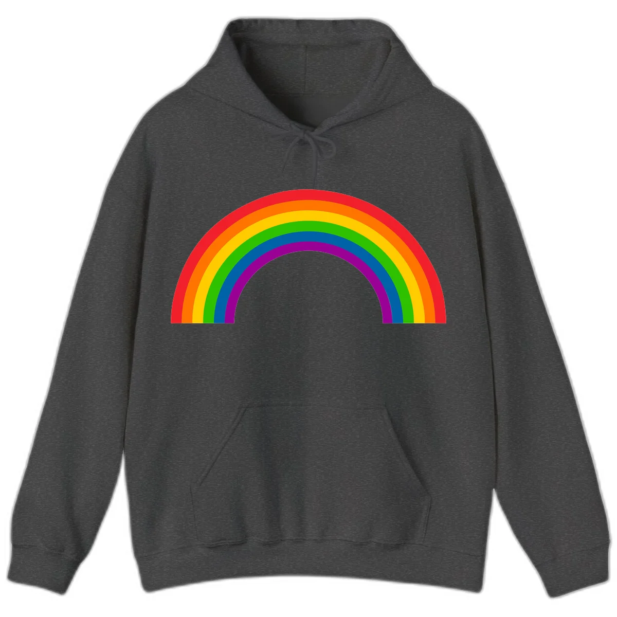 Rainbow pride arc with seven concentric colored stripes in red, orange, yellow, green, blue, purple, and magenta forming a semicircle against gray background in Dark Heather