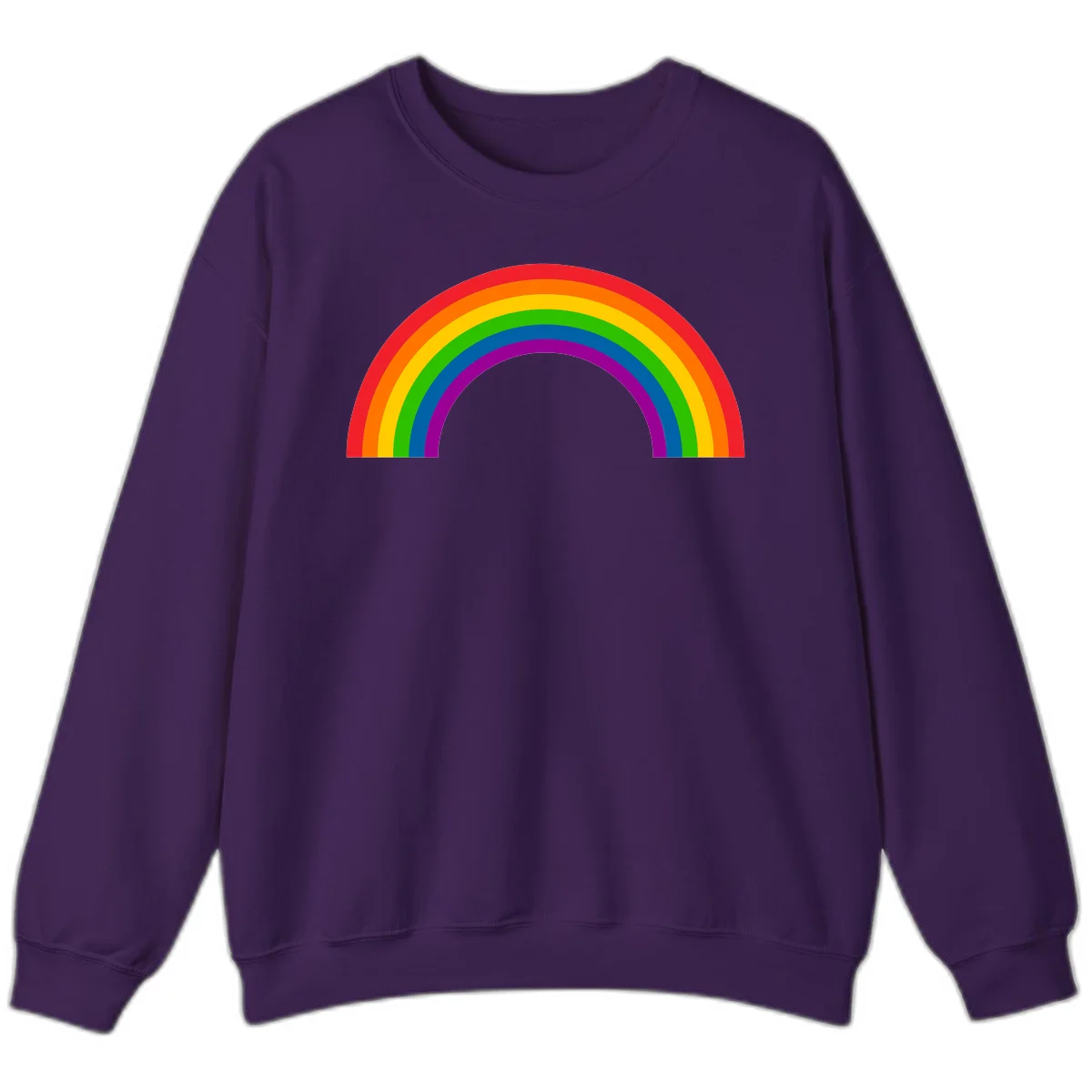 Rainbow pride arc with seven concentric colored stripes in red, orange, yellow, green, blue, purple, and magenta forming a semicircle against gray background in Purple