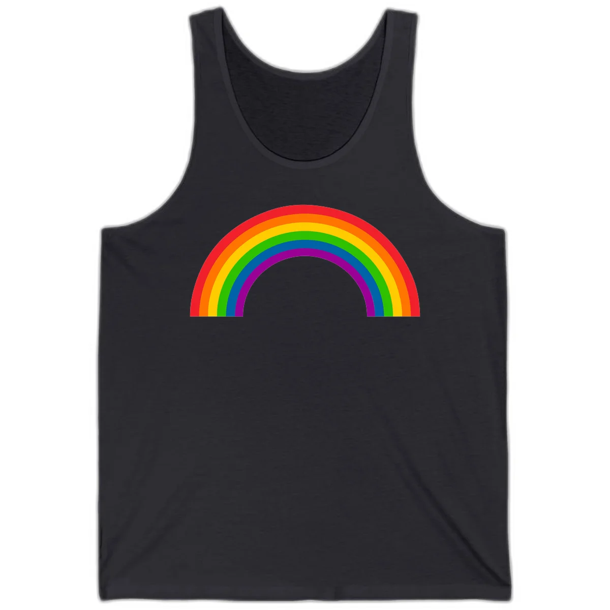 Rainbow pride arc with seven concentric colored stripes in red, orange, yellow, green, blue, purple, and magenta forming a semicircle against gray background in Dark Grey