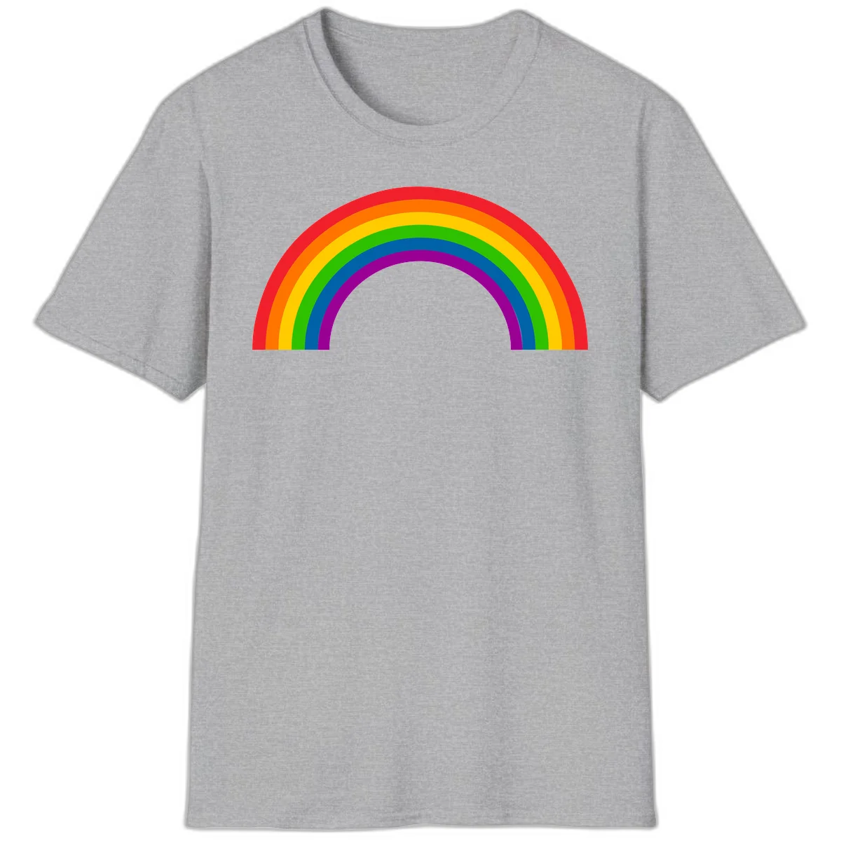 Rainbow pride arc with seven concentric colored stripes in red, orange, yellow, green, blue, purple, and magenta forming a semicircle against gray background in Sport Grey