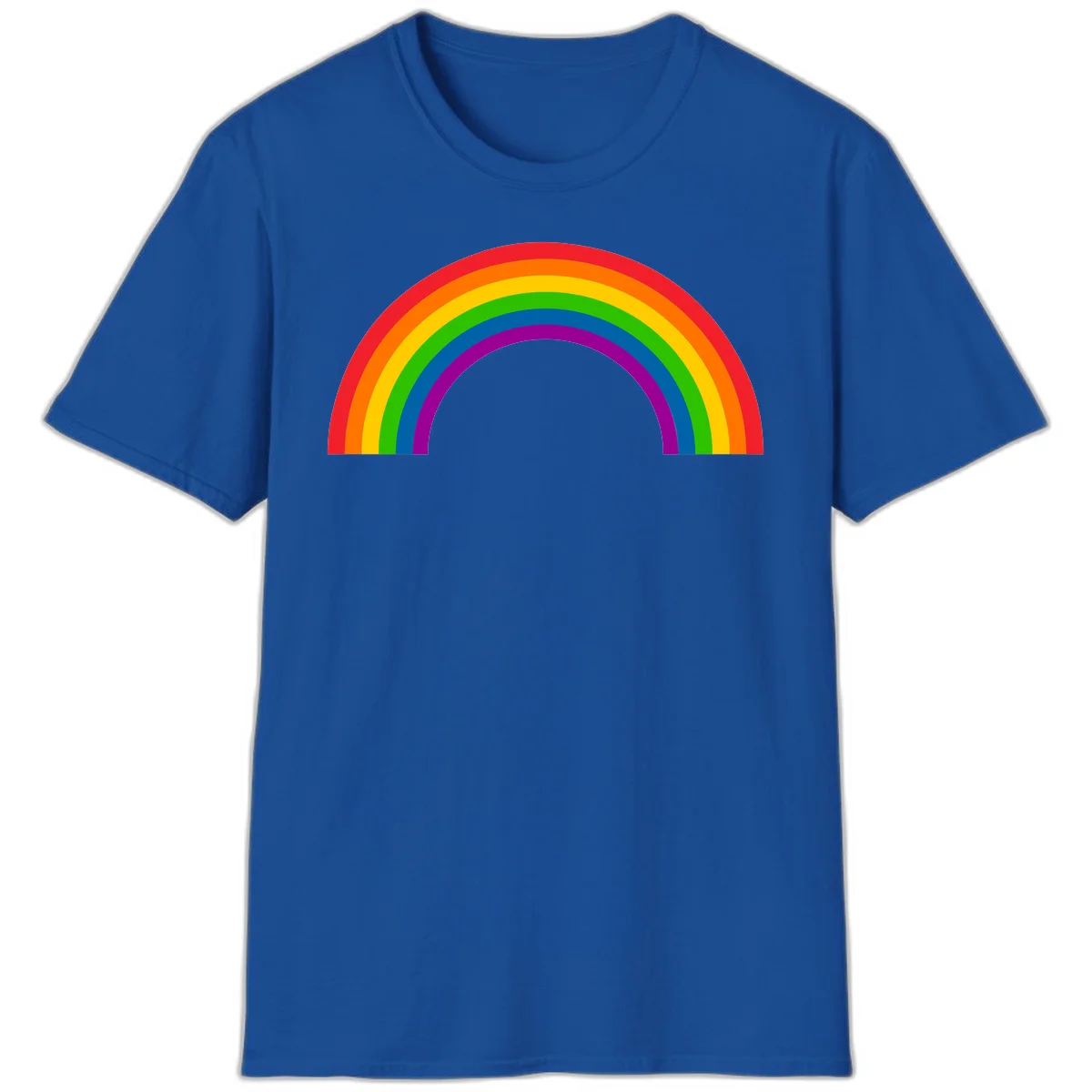 Rainbow pride arc with seven concentric colored stripes in red, orange, yellow, green, blue, purple, and magenta forming a semicircle against gray background in Royal