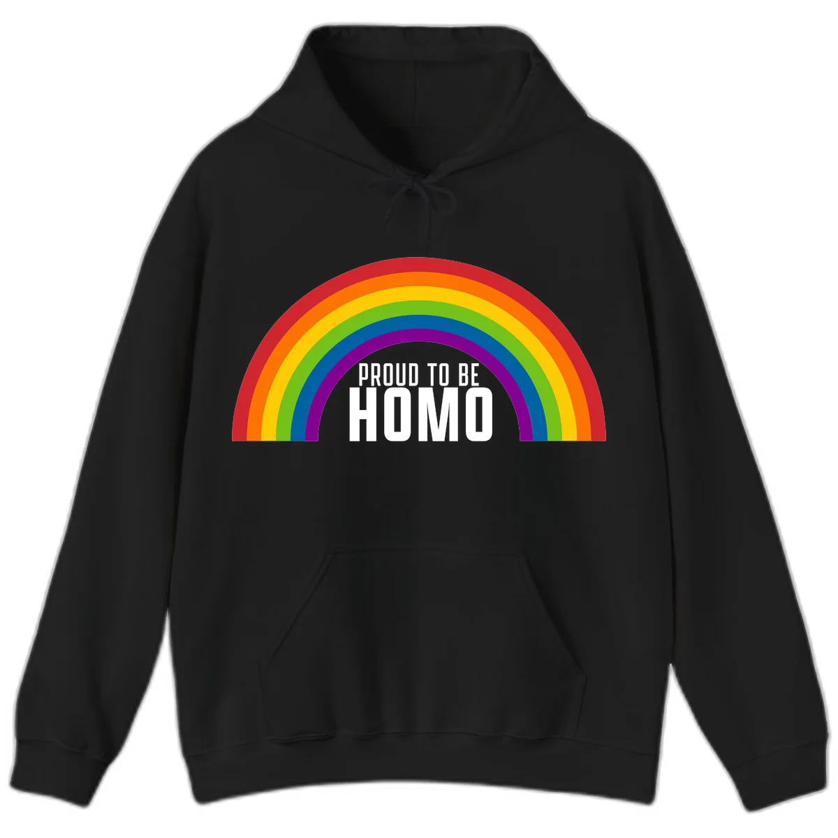 Proud to be homo design: rainbow arc in pride colors frames white text on gray background in Black