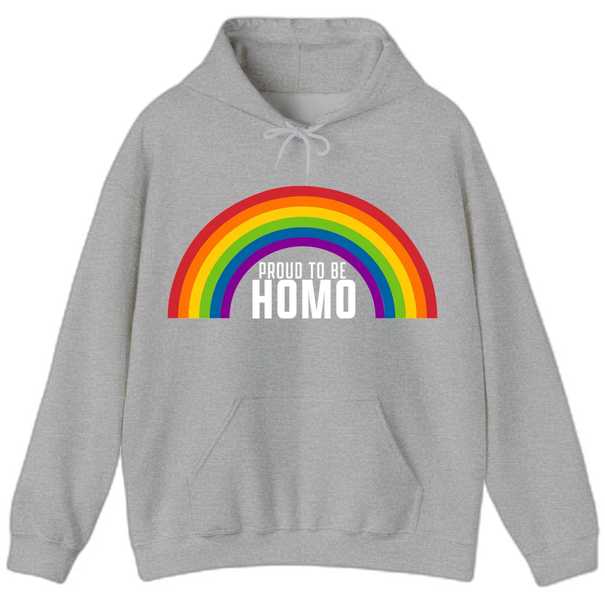 Proud to be homo design: rainbow arc in pride colors frames white text on gray background in Sport Grey