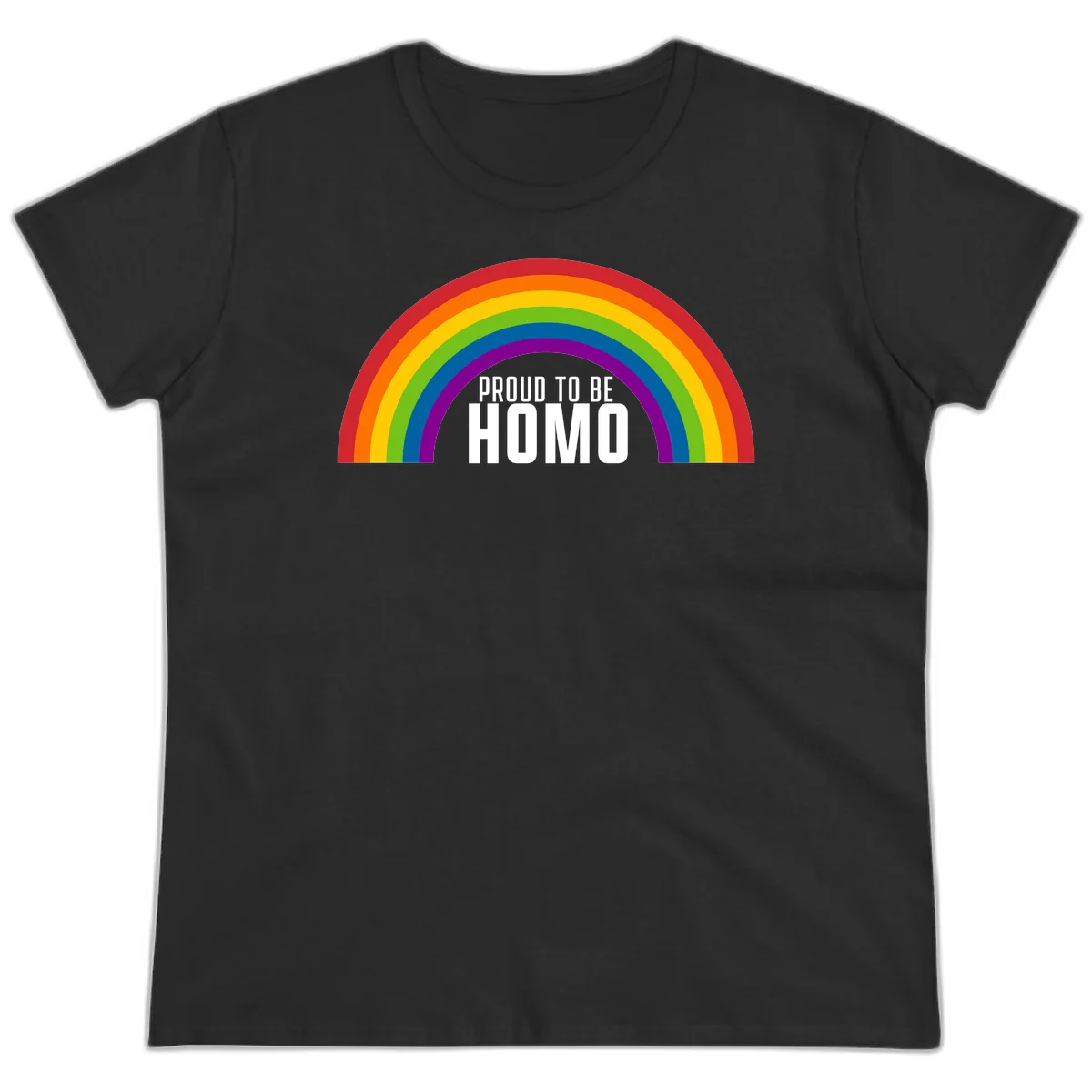 Proud to be homo design: rainbow arc in pride colors frames white text on gray background in Black