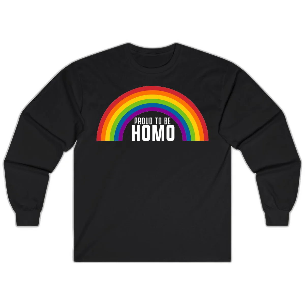Proud to be homo design: rainbow arc in pride colors frames white text on gray background in Black