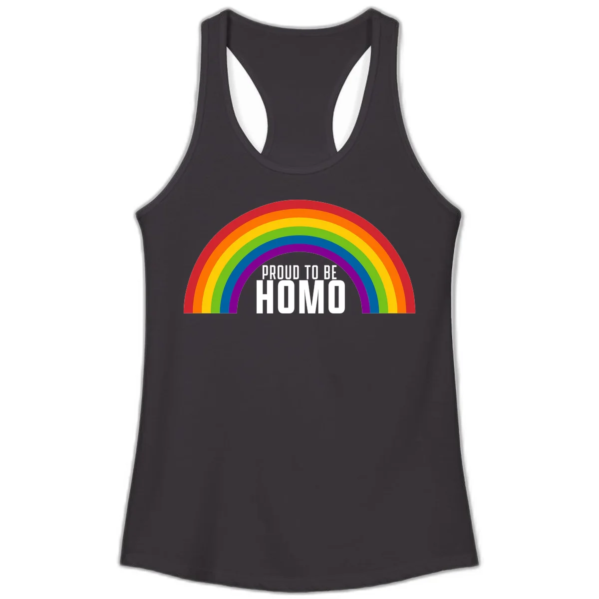 Proud to be homo design: rainbow arc in pride colors frames white text on gray background in Black