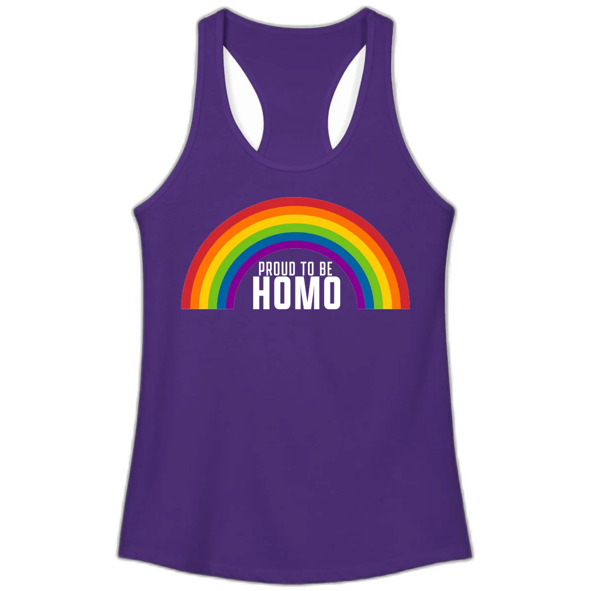 Proud to be homo design: rainbow arc in pride colors frames white text on gray background in Solid Purple Rush