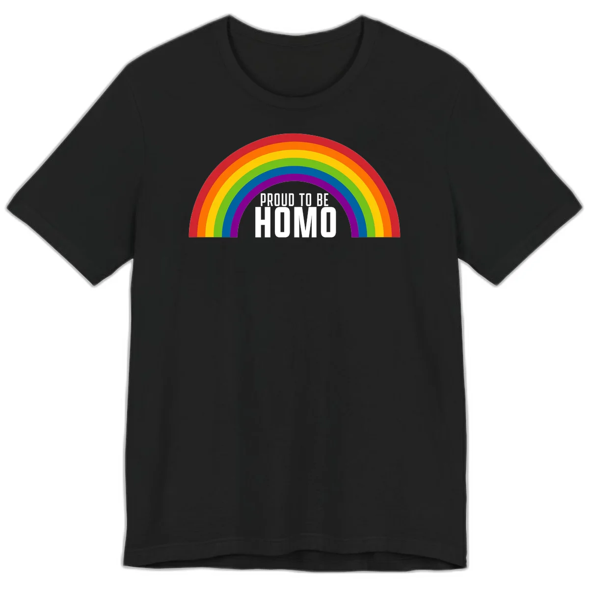 Proud to be homo design: rainbow arc in pride colors frames white text on gray background in Black
