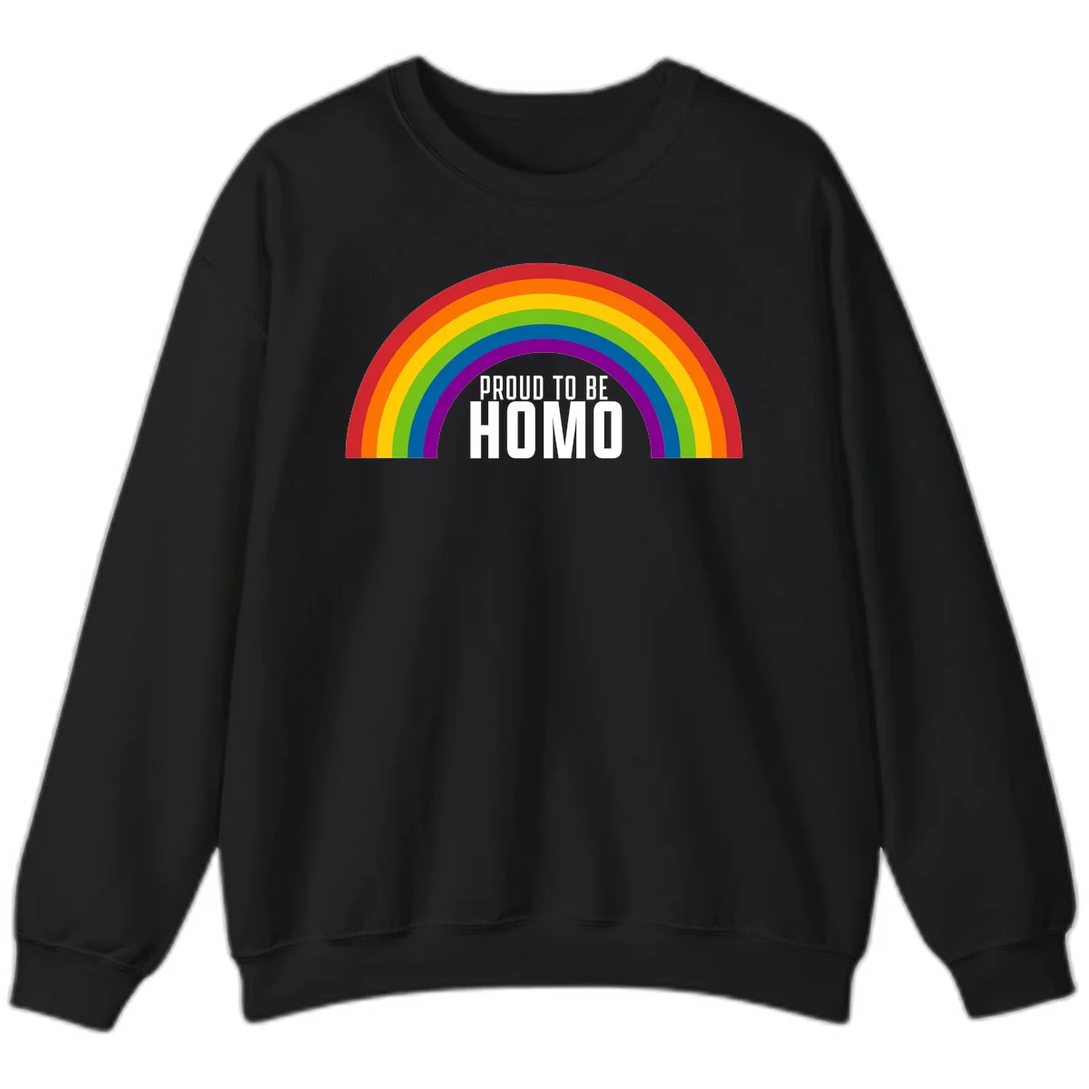 Proud to be homo design: rainbow arc in pride colors frames white text on gray background in Black