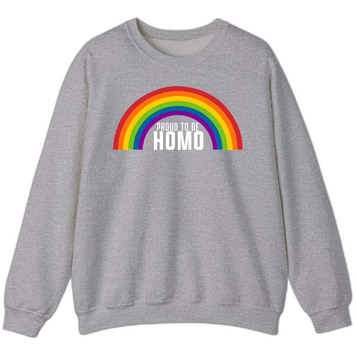 Proud to be homo design: rainbow arc in pride colors frames white text on gray background in Sport Grey